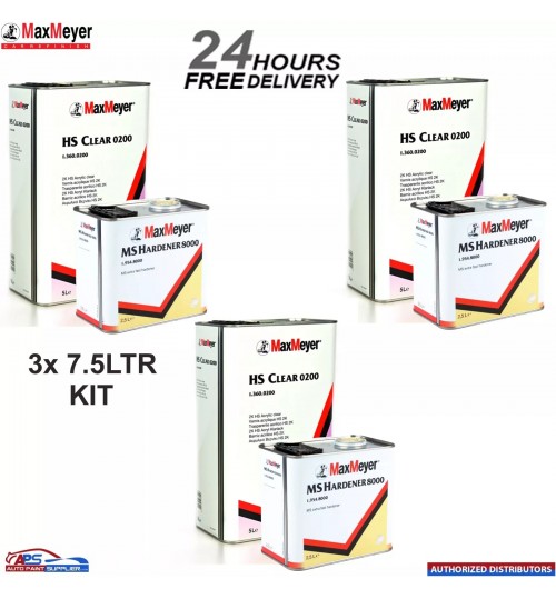 3x Max Meyer 0200 2K Clear Coat Car Lacquer 7.5ltr Kit With 8000 Hardener
